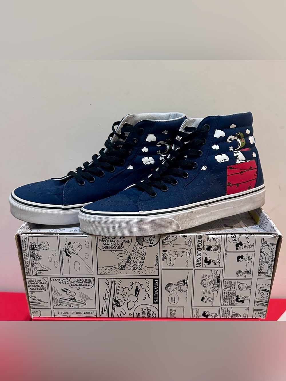 VANS x Peanuts Snoopy High Top Lace Up Sneakers Blue Canvas Clouds